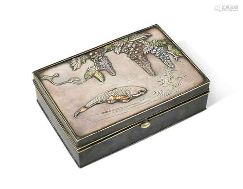 A Japanese mixed metal small enamelled box, late Meiji Perio...