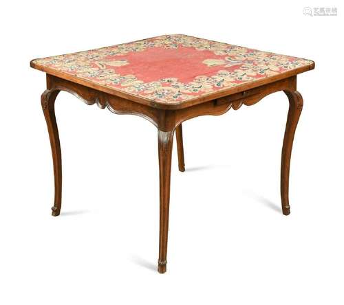 A French oak needlework top card table, late 18th century,