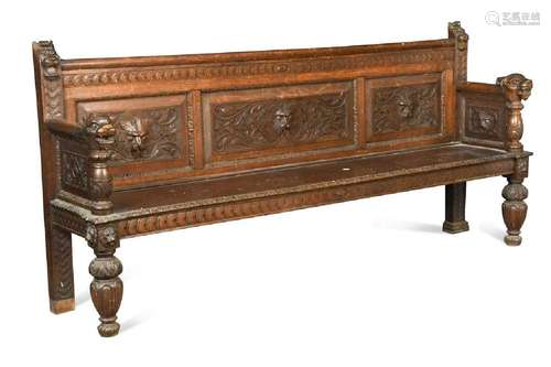 A carved oak hall bench, late 19th century,