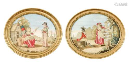 A pair of Regency silkwork pictures,