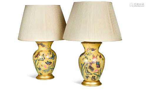 A pair of enamelled baluster table lamps, modern,