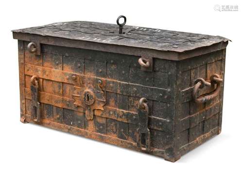 A cast iron Armada chest, 18th century,