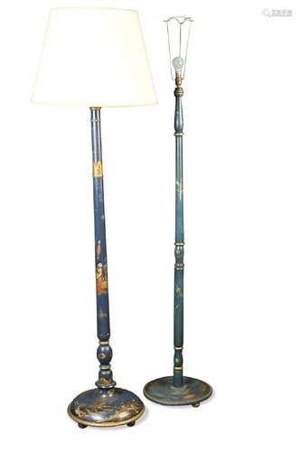 Two similar chinoiserie blue and gilt standard lamps, 20th c...