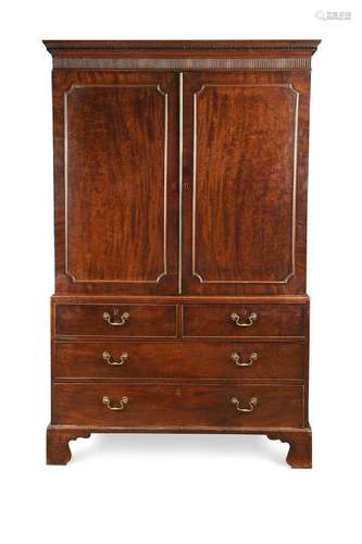 A George III mahogany linen press, circa 1800,