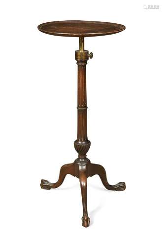 A George III style adjustable mahogany candle stand,