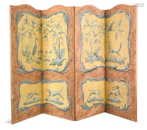 A four fold fabric screen, 20th century,