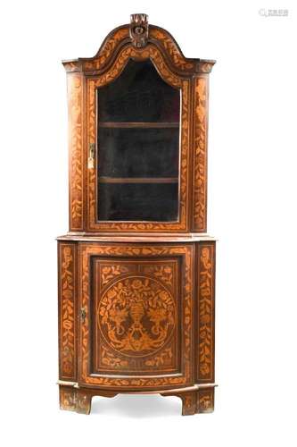 A Dutch marquetry floor standing corner cabinet, 19th centur...