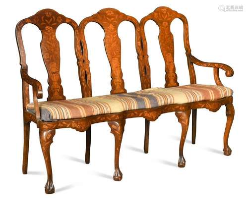 A Dutch marquetry three seat settee, 19th century,