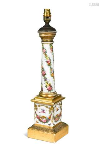 A French porcelain column lamp base,