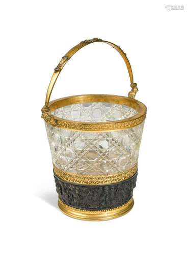 A bronze and gilt bronze mounted cut glass ice pail, 19th ce...