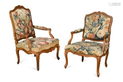 A Louis XV beech frame fauteuil,