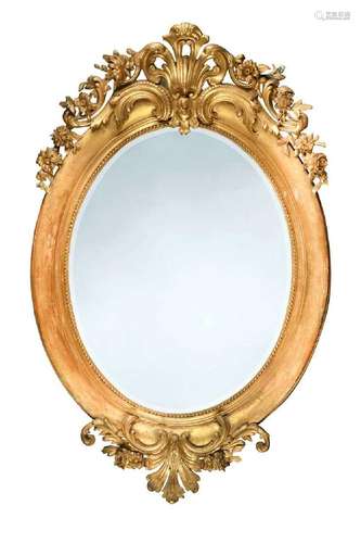 A French oval gilt and gesso wall mirror, circa 1870,