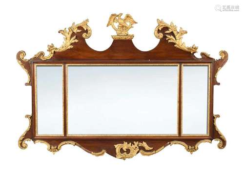 A Chippendale style mahogany and gilt three plate wall mirro...