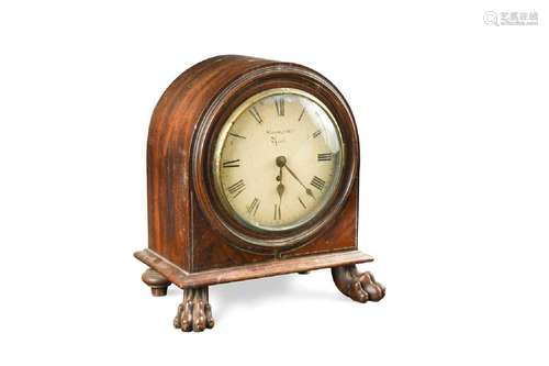 A mahogany dome top mantel timepiece, 19th century,