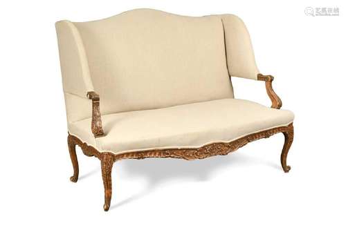 A Louis XV style beech high back settee, 19th century,