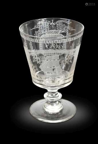 A Sunderland Bridge small glass rummer,