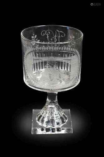 A Sunderland Bridge glass rummer,