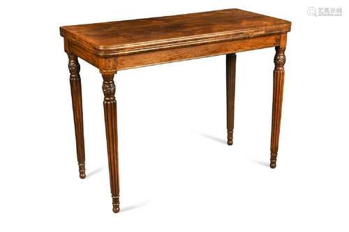 A brass line inlaid rosewood card table, 19th century,