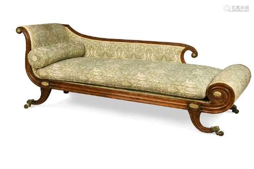 A Regency faux-rosewood and gilt metal mounted chaise lounge...