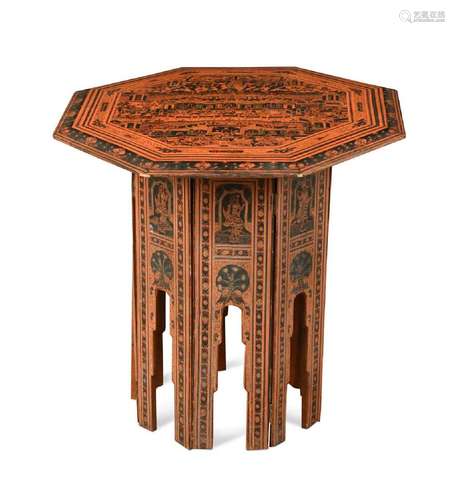 A Burmese black and red lacquer occasional table, 20th centu...