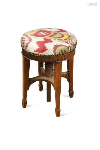 A mahogany piano stool upholstered in Uzbek fabric, early 19...