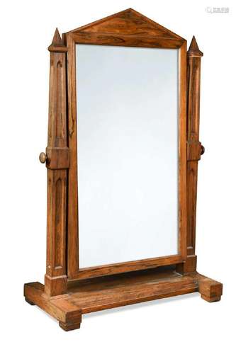 A rosewood cheval mirror, early 19th century,