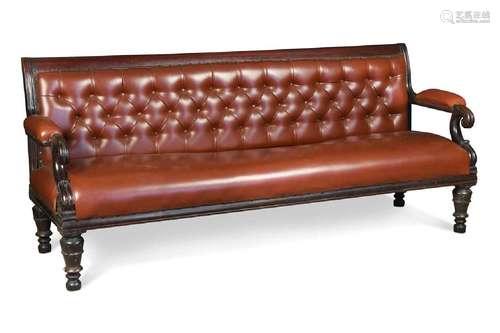 A Regency style mahogany and leather hall bench, 19th centur...