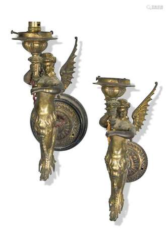 A pair of small gilt metal Victorian wall light brackets,