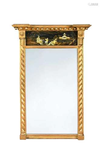 A Regency verre églomisé and gilt wood pier mirror,