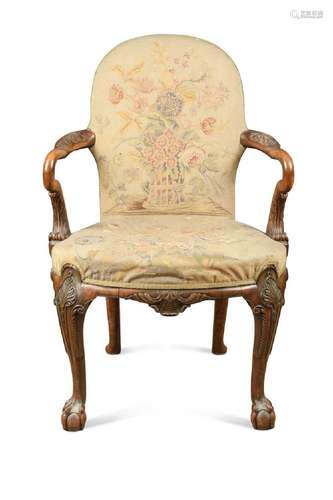 A George II style walnut elbow chair,