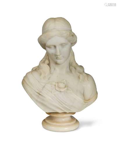 A marble bust of a young woman, 19th century,