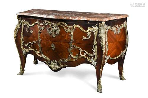 A Louis XV style gilt mounted marquetry commode, early 20th ...