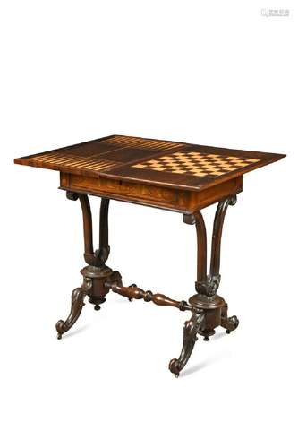 A Victorian marquetry rosewood games table,