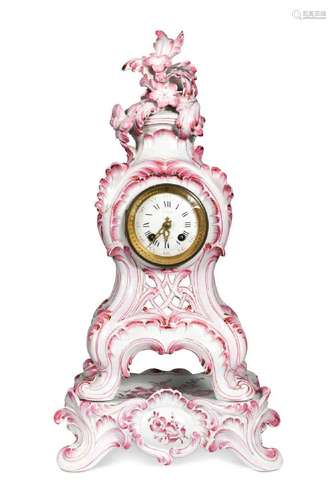 A French porcelain Rococo style mantel clock on stand, late ...