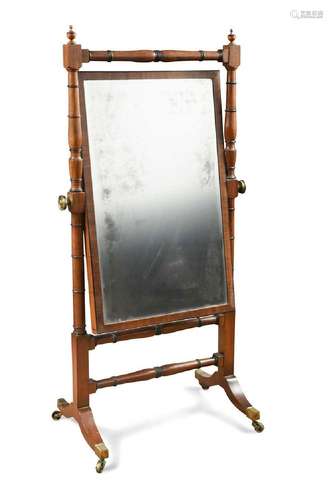 A mahogany cheval mirror, early 19th century,