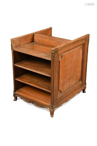 A French walnut double sided book shelf, 19th century,