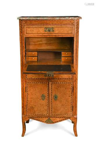 A burr elm and inlaid secretaire abattant, early 19th centur...