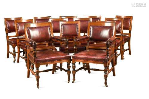 A set of fourteen late Victorian walnut and ebonised dining ...