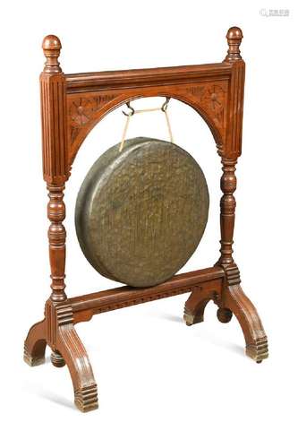 A late Victorian mahogany dinner gong and mallet,