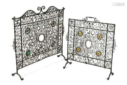 Two similar wrought iron fire guards, circa 1900,