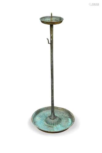 A patinated brass pricket candlestick,