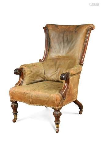 A William IV mahogany leather upholstered library chair,