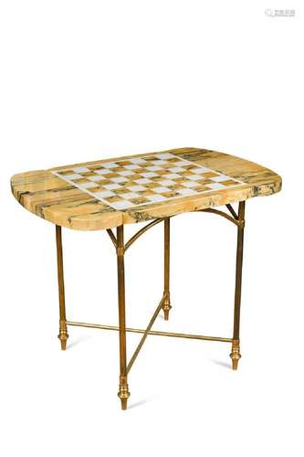 A marble top brass games table, 20th century,