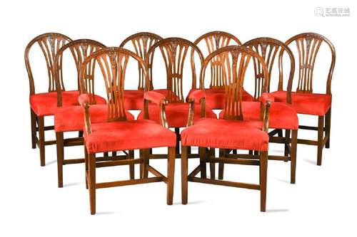 A set of twelve George III and later mahogany dining chairs,