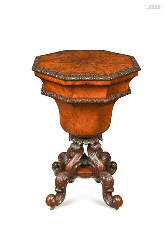 A mid-Victorian flame mahogany teapoy, Gillows of Lancaster,