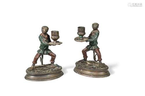 After Christophe Fratin, a pair of bronze candlesticks model...