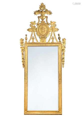 A carved giltwood wall mirror, 19th century,