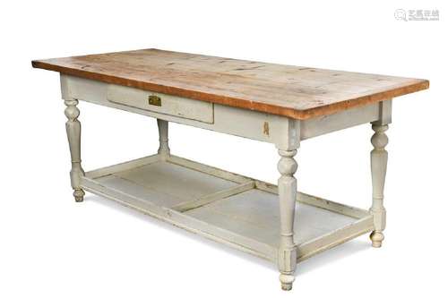 A pine and painted kitchen preparation table, 20th century,