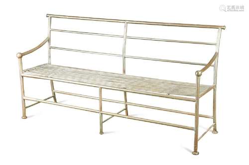 A French polished metal garden bench, 19th century and later...