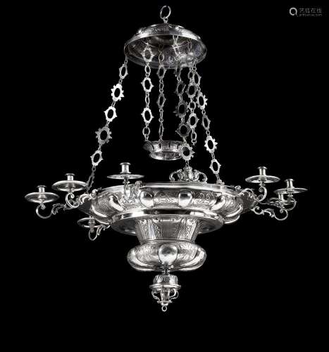 Baroque silver votive lamp. Spain, 17th century.